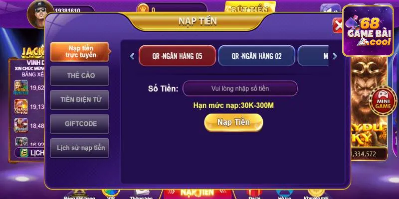 Điều kiện để gửi tiền tại cổng cược 68 game bài